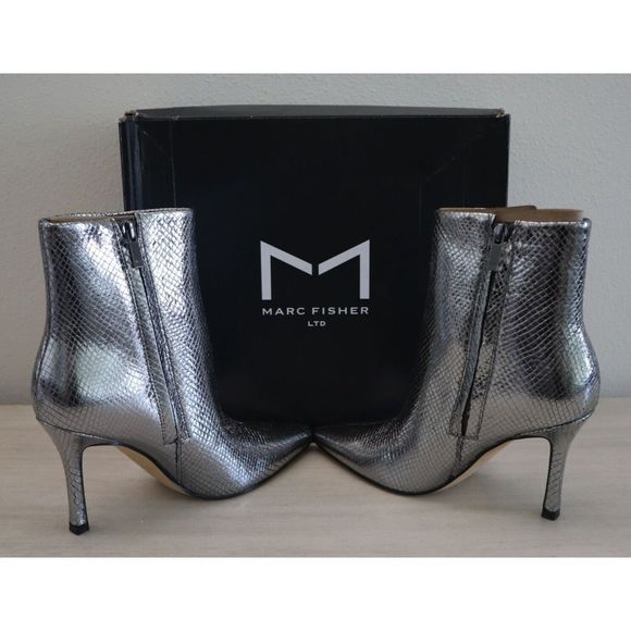 Marc Fisher LTD Sz 6.5M Silver Kendry 2 Pointed Toe High Heel Booties $229 - Picture 2 of 12